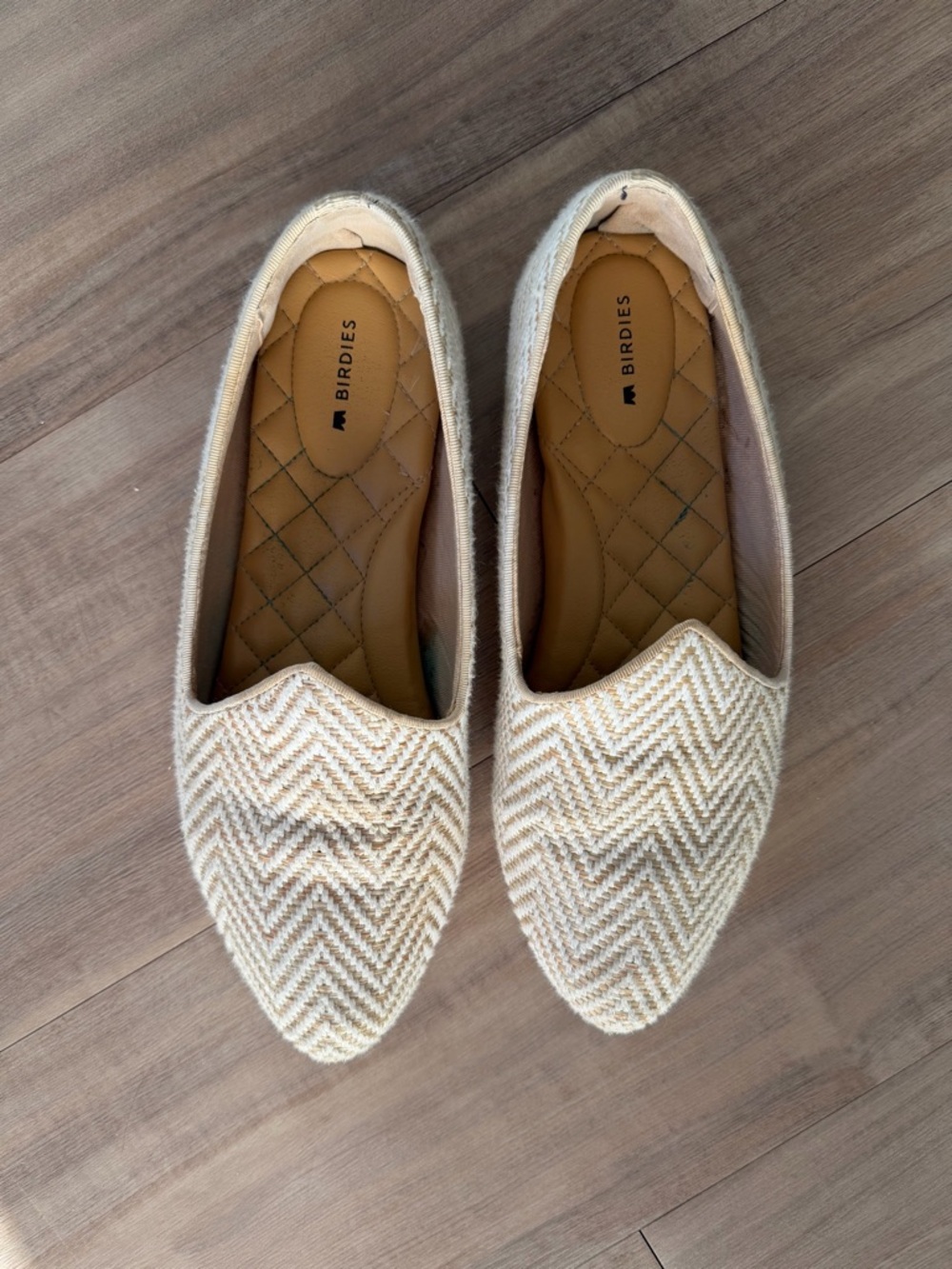 Birdies Cream Chevron Woven Pointed Slip-Ons
